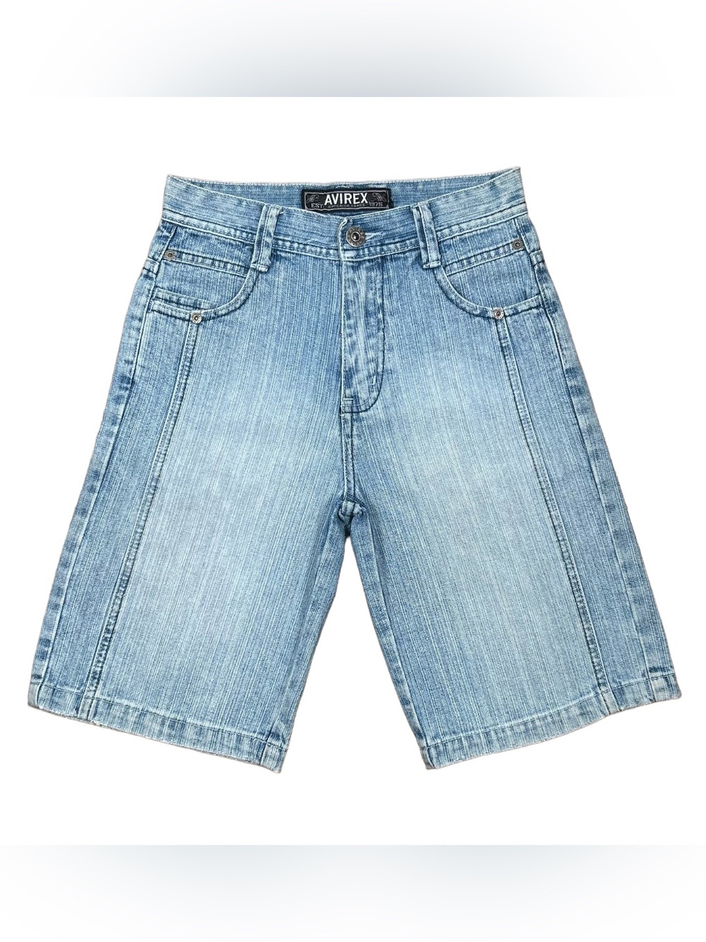 Avirex Boys’ Graphic Light Blue Denim Jean Shorts Sz 8 Casual Streetwear